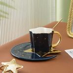 Kuadu Shop Mavi Stil Yaratıcı Seramik Yıldız Ay Kahve Fincan ve Tabağı Kaşık Altın Saplı Kupa Ikindi Çay Bardağı Suyu Su Içecekler Fincan Porselen (Yurt Dışından) - Kahve Eşyaları - Renkli