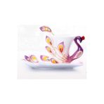 Kuadu Shop Menekşe Tarzı 175ML Yaratıcı 3D El Hazırlanmış Porselen Emaye Tavuskuşu Kahve Fincanı Seti Tabağı ve Kaşık Mevcut Seramik Çay Su Bardağı Bulaşık Hediyesi (Yurt Dışından) - Kahve Eşyaları - Renkli