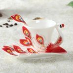 Kuadu Shop Mor Tarzı Avrupa Tarzı Seramik Kahve Fincanı Yaratıcı Kemik Çini 3D Emaye Renkli Porselen Çay Fincan Tabağı ve Kaşık Seti Drinkware (Yurt Dışından) - Kahve Eşyaları