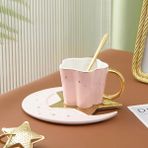 Kuadu Shop Pembe Tarzı Yaratıcı Seramik Yıldız Ay Kahve Fincan ve Tabağı Kaşık Altın Saplı Kupa Ikindi Çay Bardağı Suyu Su Içecekler Fincan Porselen (Yurt Dışından) - Kahve Eşyaları - Renkli