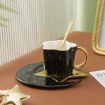 Kuadu Shop Siyah Stil Yaratıcı Seramik Yıldız Ay Kahve Fincan ve Tabağı Kaşık Altın Saplı Kupa Ikindi Çay Bardağı Suyu Su Içecekler Fincan Porselen (Yurt Dışından) - Kahve Eşyaları - Renkli