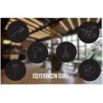 Kuaför Set 6 Lı Işyeri Cam Sticker Güzel Kadın Makas Kesim Saç Berber Sticker - 50 x 50 - Beyaz