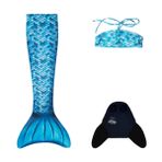 Kuaki Mermaids Blue Deniz Kızı Bikini Kostüm Seti, 3'lü Takım, Mavi,%80 Polyester,%20 Elastan, Lycra Xtra Life Kumaş, 3D Efektli Pullu Tasarım, Yaş Seçeneği (8-10 Yaş)