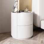 KUANGGE Masif ahşaptan yuvarlak komodin, beyaz, modern minimalist komodin, çift çekmeceli, saklama, minimalist mini yatak odası, masif ahşap modern komodin (renk