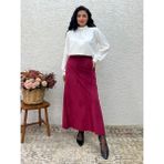 Küçüğüm Butik Bordo Fitilli Kadife A Kesim Etek - L - XL