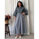 Küçüğüm Butik Gri Kloş Büzgülü Poplin Etek - L - XL