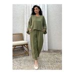 KÜÇÜĞÜM BUTİK Haki Yeşil Müslin Pantolon Bluz İkili Takım (PANTOLON-BLUZ)