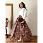 Küçüğüm Butik Kahverengi Çiçekli Kloş Poplin Etek - S - M
