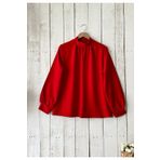 KÜÇÜĞÜM BUTİK Kırmızı Boğazı Büzgülü Uzun Kol Krep Bluz