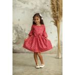 Küçüğüm Butik Kırmızı Çiçekli Belden Büzgülü Kız Çocuk Elbise - 7 - 8 Yaş