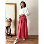 Küçüğüm Butik Kırmızı Çiçekli Kloş Poplin Etek - S - M