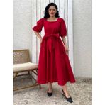 Küçüğüm Butik Kırmızı Uzun Fiyonklu Kloş Poplin Elbise - 3XL
