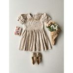 Küçüğüm Butik Kız Çocuk Dantel Detaylı Bebe Yakalı Poplin Elbise - Krem - Kahve - 5 - 6 Yaş