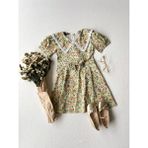 Küçüğüm Butik Kız Çocuk Renkli Çiçekli Yakalı Poplin Kloş Elbise - Yeşil - 7 - 8 Yaş