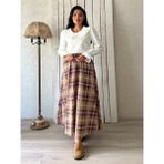 Küçüğüm Butik Krem-Bordo Ekose Kloş Etek - Krem - Bordo - L - XL