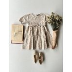Küçüğüm Butik Krem-Kahve Çiçekli Kat Kat Kız Çocuk Elbise - 5 - 6 Yaş - Krem - Kahve