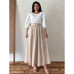 Küçüğüm Butik Krem-Kahve Çiçekli Kloş Poplin Etek - Krem Rengi - Kahverengi - L - XL