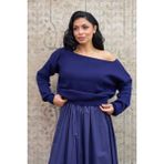 Küçüğüm Butik Lacivert Kayık Yaka Oversize Triko Kazak - Standart