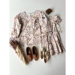 Küçüğüm Butik Pastel Desenli Balon Kol Poplin Bluz ve Kız Çocuk Kloş Elbise - 1 - 2 Yaş - Kahverengi