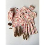 Küçüğüm Butik Pastel Desenli Balon Kol Poplin Bluz ve Kız Çocuk Kloş Elbise - 2 - 3 Yaş - Turuncu