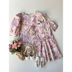 Küçüğüm Butik Pastel Desenli Balon Kol Poplin Bluz ve Kız Çocuk Kloş Elbise - Pembe