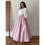 Küçüğüm Butik Pembe-Bordo Çiçekli Kloş Poplin Etek - Pembe - Bordo - L - XL