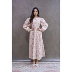 KÜÇÜĞÜM BUTİK Pudra Vintage Çiçekli Pileli Uzun Kadın Elbise