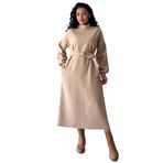 KÜÇÜĞÜM Butik Salaş Kaşe Elbise (Bej, 2XL-3XL)
