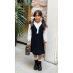 Küçüğüm Butik Siyah Kaşe Kız Çocuk Kışlık V Yaka Jile Elbise - 2 - 3 Yaş