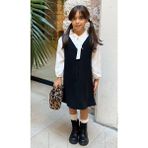 Küçüğüm Butik Siyah Kaşe Kız Çocuk Kışlık V Yaka Jile Elbise - 7 - 8 Yaş