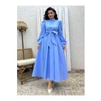 KÜÇÜĞÜM BUTİK Tesettür Bebe Mavisi Büyük Fiyonklu Poplin Kloş Elbise