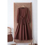 Küçüğüm Butik Tesettür Kahverengi Poplin Kloş Elbise - L - XL