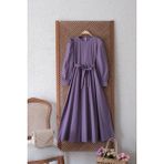 Küçüğüm Butik Tesettür Lila Poplin Kloş Elbise - L - XL