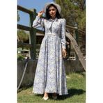 Küçüğüm Butik Tesettür Mavi Pastel Çiçekli Boyundan Bağlamalı Kloş Elbise - 2XL