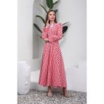 Küçüğüm Butik Tesettür Seyyar Yakalı Kırmızı Pötikare Elbise - Kırmızı - Beyaz - 2XL