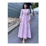 KÜÇÜĞÜM BUTİK Tesettür Seyyar Yakalı Pembe-Bordo Çiçekli Kat Kat Elbise