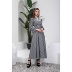 Küçüğüm Butik Tesettür Seyyar Yakalı Siyah Pötikare Elbise - XL - Siyah - Beyaz