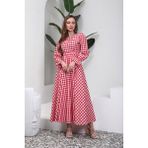 Küçüğüm Butik Tesetür Kırmızı Pötikare Kloş Elbise - Kırmızı - Beyaz - 2XL