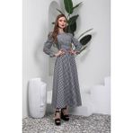 Küçüğüm Butik Tesetür Siyah Pötikare Kloş Elbise - Siyah - Beyaz - 3XL