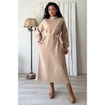 Küçüğüm Butik Uzun Bej Salaş Kaşe Elbise - 2XL - 3XL