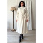 Küçüğüm Butik Uzun Krem Salaş Kaşe Elbise - 2XL - 3XL