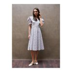 KÜÇÜĞÜM BUTİK Vintage Büyük Yakalı Mavi-Bordo Çiçekli Kloş Elbise