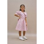 KÜÇÜĞÜM BUTİK Vintage Kız Çocuk Yakalı Pembe-Bordo Çiçekli Kloş Elbise