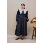 KÜÇÜĞÜM BUTİK Vintage Siyah Pileli Fisto Yakalı Kadın Uzun Elbise (Elbise-Yaka)