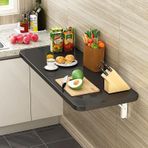 Küçük alanlar için duvara monte katlanabilir çalışma masası, siyah ahşap çamaşır masası, 100 x 50 cm, yerden tasarruf sağlayan, yüzen iş istasyonu, ev, ofis ve el işleri için ideal.