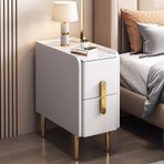 Küçük Alanlar için İnce Komidin, PU Deri Kaplamalı Modern Minimalist Komodin, Metal Ayaklar ve Çift Çekmeceli Depolama Yatak Odaları ve Oturma Odaları için Dar Yan Sehpa
