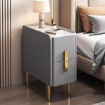 Küçük Alanlar için İnce Komidin, PU Deri Kaplamalı ve Metal Ayaklı Modern Minimalist Komodin, Yatak Odası ve Oturma Odası için Çift Çekmeceli Saklama Dolabı