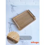 Küçük Boy Bambu Tepsi, Metal Kulplu Tepsi, Kulplu Tepsi, Servis Tepsisi (28 x 20 Cm)