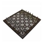 Küçük Boy Metal Truvalılar Satranç Takımı ve Sedef Desenli Küçük Tahtası (30x30 cm.)
