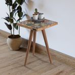 Küçük Boy Sehpa Masif Ağaç Etnik Çini Seramik Ceviz Sehpa 32x32 Cm